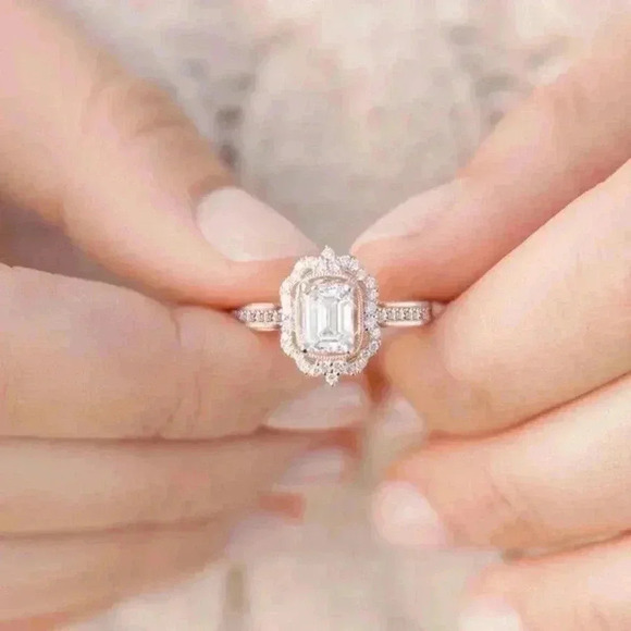 Gorgeous Bridgerton Regency Era Look 14k Rose Gold Over Silver Diamond Ring - Picture 3 of 5